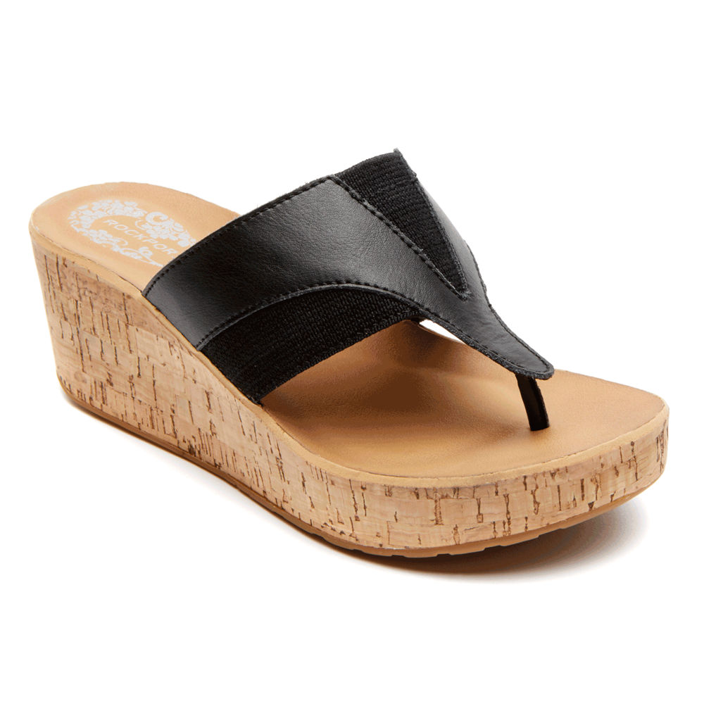 Wedges Rockport Mujer Mexico - Weekend Casuals Lanea Gore Thong Negros - VKHDW1207